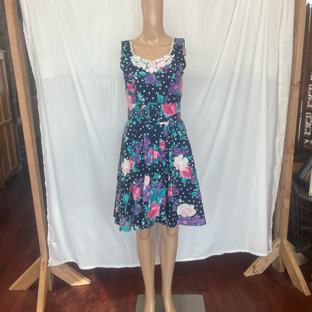 Vintage 80s 90s SMW Style My Way Floral Sleeveless Dress XS/S